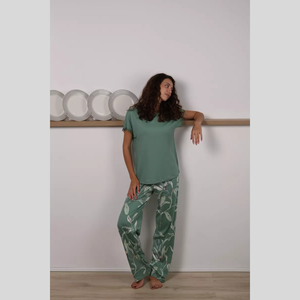 <b>Women's</b> High Quality Luxury Breathable Pajama Set-Plus Size Soft T-<b>Shirt</b> and Trousers Summer Sleepwear Direct From Manufacturer - Product Image 1
