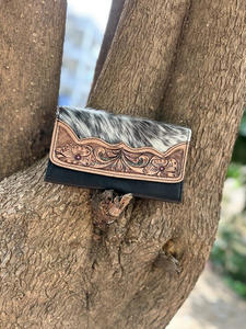 Nouveau élégant Style occidental cheveux sur la peau usiné fourrure cuir pochette femmes conçu sac à main vente chaude usiné cuir fermeture éclair portefeuille - Product Image 2