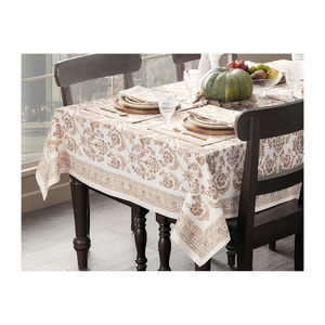 Nappe géométrique en terre cuite à bordure foncée imprimée, en lin pour la restauration, pour restaurants, hôtels, commandes en gros, export textile Inde - Product Image 4