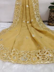 Precioso Simple Oro suave crujiente seda Saree última blusa de diseñador exclusivo nueva fiesta étnica nupcial ropa de boda para mujer - Product Image 2