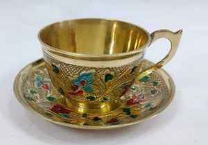 High quality brass tea <b>cup</b> exporter <b>saucer</b> <b>set</b> with traditional motifs durable design for cultural tea events best price - Product Image 6