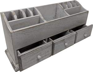 Bureau de ferme 3 tiroirs en bois vanité maquillage beauté bijoux organisateur de stockage (blanc rustique) - Product Image 5