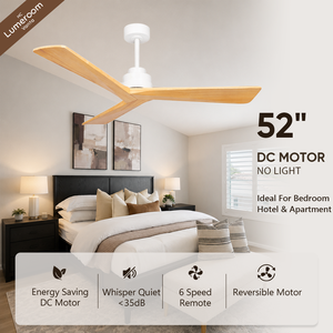 52 Inch Wood Ceiling <b>Fan</b> No Light,Modern Ceiling <b>Fan</b> with <b>Remote</b> <b>Control</b>,Quiet DC Motor Ceiling <b>Fan</b> for Bedroom - Product Image 1