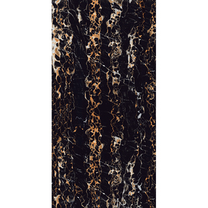 Carreaux de sol en porcelaine polie noir jais moderne avec veines dorées 600x1200mm, texture imitation pierre, surface brillante pour un style moderne - Product Image 3