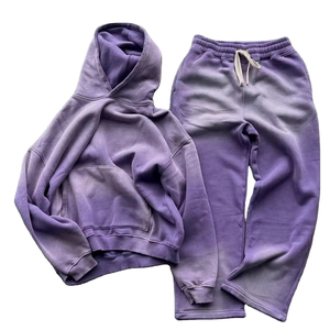 2025 Custom Distressed Blank Acid Wash Hoodie and Flare Sweatpants Set Street Vintage Hoodies <b>Tracksuit</b> - Product Image 6