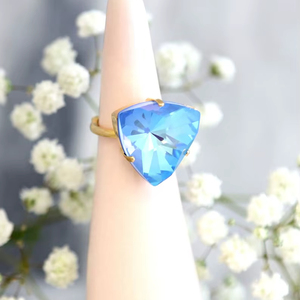 <b>Blue</b> <b>Topaz</b> Cocktail Ring Gold Statement Adjustable Light <b>Blue</b> Crystal Jewelry For Women Party Gift Fashion Wedding Ring - Product Image 1