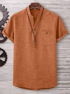 Mens Custom Logo Blank Breathable Cotton <b>Henley</b> Collar T-<b>Shirt</b> Wholesale Short Sleeve Solid Color Casual Base Tee BD Premium - Product Image 4