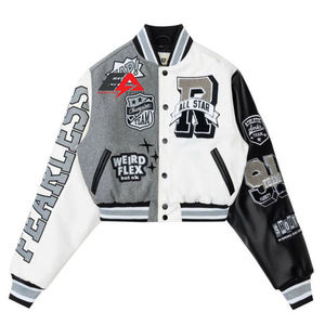 Veste universitaire d'hiver de haute qualité, vente en gros de vestes universitaires en laine à manches en cuir pour femmes - Product Image 1