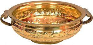 10 pouces fabriqués à la main Designer en laiton Urli en relief traditionnel indien Pot de fleur décor à la maison Diwali festivités Table Top ustensile - Product Image 6