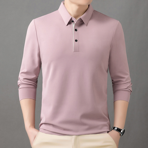 Camiseta Polo de Manga Larga para Hombre, Color Marrón, Primavera y Otoño, Informal de Negocios, Tejida, con Solapa, Color Sólido - Product Image 5