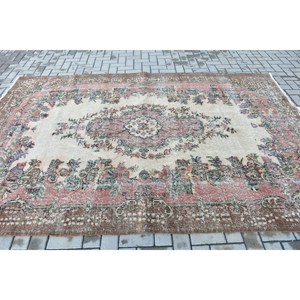 6.4x9.6 ft Vintage Large Rug, <b>Brown</b> Red Turkish Persian <b>Wool</b> Rug - Product Image 3