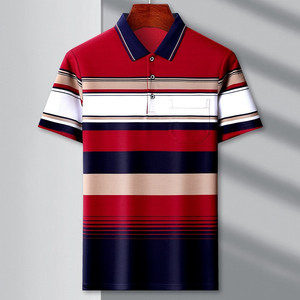 Men 3D Polo Shirt Summer Men Business Casual Breathable White Striped Short Sleeve Polo Shirt Pure Cotton Work Clothes Polo