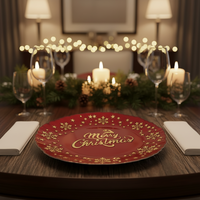 Assiettes de présentation en verre rouge foncé de 13 pouces avec flocons de neige argentés en relief pour la décoration de table de Noël, des fêtes d'hiver et des banquets