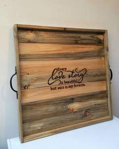 Acacia Wood Serving Tray with Traditional Hand-Carved Design and Handles Elegant <b>Decorative</b> Wooden Tray for Home Kitchen <b>Decor</b> - Product Image 2