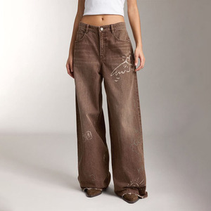 Custom Colors Stone Wash Vintage Women's Jean Casual <b>Lady</b> Pant Brown Streetwear Baggy Women Jeans For Sale - Product Image 1