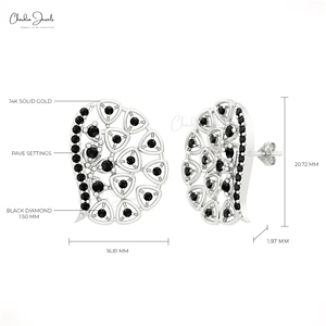 กระดุมเพชรสีดำ0.87 CT คุณภาพ AAA ต่างหูทองคำ14K ลายดาวแบบกดด้านหลังเครื่องประดับจากอินเดีย - Product Image 4