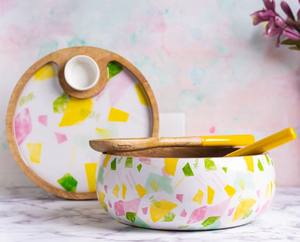 Plateau de bol de service en bois fait à la main de vente chaude avec motif de feuille d'émail Technique polie pour la maison et la fête - Product Image 1