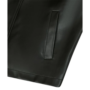 CHAQUETA DE MOTO DE CUERO PREMIUM DE CUERO DE VACERO GENUINO PARA HOMBRE LOGO DELANTERO DE LONA NEGRO Cafe Racer Vegan Leather V-line Stitch - Product Image 5