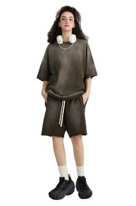 Conjunto de Camiseta y Pantalones Cortos Deportivos Holgados de Algodón Jersey Grueso, Estilo Desgastado por el Sol, Unisex, para Hombre y Mujer - Product Image 6