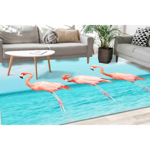 Tapis imprimé trois flamants roses : doux, tendance, pour chambre à coucher, cadeau de pendaison de crémaillère, tapis fin non tissé - Product Image 1