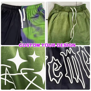 Custom Heavyweight Cotton Pants Raw Hem Ripped Plain Fleece Streetwear Shorts Sports Drawstring Joggers Acid Wash High Street - Product Image 4