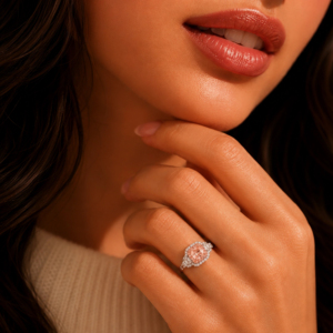 Elegant Peach Pink <b>Cushion</b> Cut Diamond Engagement <b>Ring</b> Double Halo Pave <b>Wedding</b> <b>Ring</b> for Women - Product Image 3