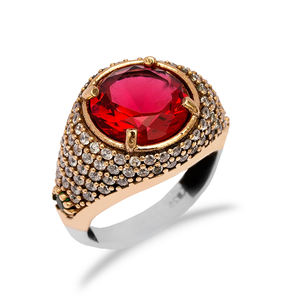 Forma redonda piedra granate Unisex auténtico anillos turco hecho a mano de la joyería de la plata esterlina 925 al por mayor - Product Image 3