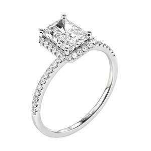 <b>Emerald</b> Cut Halo Sterling <b>Silver</b> Engagement <b>Ring</b>-Fine Geometric Statement Jewelry - Product Image 3