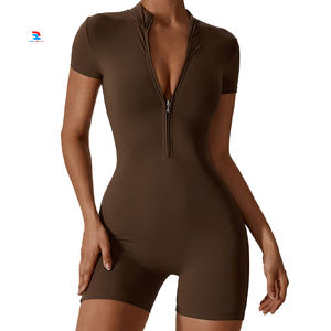 Zip-Up Short Sleeve <b>Bodysuit</b> Women Gym Fitness Sporty <b>Shaping</b> Jumpsuits Romper Body Suits Ladies - Product Image 5