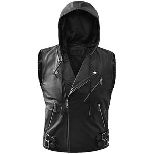 Chaleco de Cuero Genuino para Hombre, Talla Grande, Invierno, con Capucha, Transpirable, Estilo Motero, con Botones de Cuerno, Venta al Por Mayor - Product Image 6