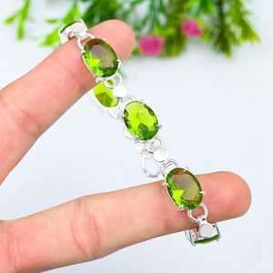 Pulsera de peridoto verde brillante bohemio de Plata de Ley 925, joyería ajustable hecha a mano, piedras preciosas facetadas ovaladas para regalo de mujer - Product Image 5