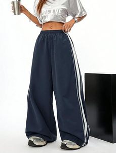 Women's Breathable <b>Yoga</b> <b>Wide</b> <b>Leg</b> Track <b>Pants</b> with Side Stripe Elastic Waist Casual Summer Sports Trousers - Product Image 4