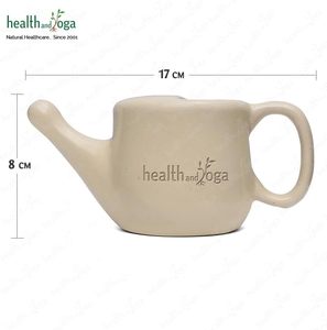 HealthAndYoga Flojar Cerámica Jala Neti Pot Diseño mejorado con soporte para taponamiento de fosas nasales Beige - Product Image 1