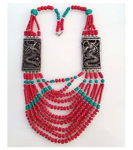印度制造商出口价格的金属吊坠骨珠女性项链GC-NK-188-E时尚珠宝
