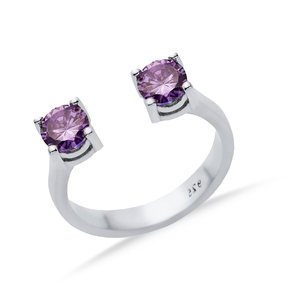Anillo de plata ajustable con diseño de piedra CZ de amatista de corte redondo de 5mm, joyería hecha a mano turca al por mayor - Product Image 3
