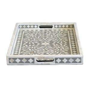 Bandeja con incrustaciones de hueso hecha a mano, exquisitos artículos para el hogar inspirados en el arte árabe para decoración de mesa de comedor, regalos Eid y estilo Interior de Hotel - Product Image 3
