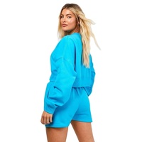 Setelan Dua Potong Wanita Ukuran Besar Berkualitas Tinggi, Atasan Crop Top Sweatshirt dan Celana Pendek, Bahan Bernapas Ramah Lingkungan untuk Musim Dingin