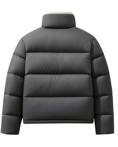 Veste polaire grise pour hommes, manteau en duvet épais et chaud, col haut, vêtements d'extérieur légers pour l'extérieur et les loisirs. - Product Image 2