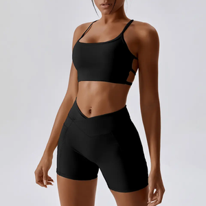 Soutien-gorge de sport en Spandex/Nylon à maintien moyen, bretelles croisées, écologique, haute qualité, avec logo personnalisé, pour Yoga et Fitness, vente en gros - Product Image 5