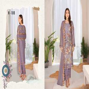 Costumes en mousseline de soie brodée lourde de marque originale pakistanaise 3 pièces Salwar Kameez Ramsha Volume NAYAB mariage porte un design moderne - Product Image 4