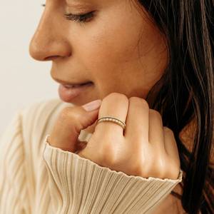 10K 14K ชุดง่ามปูพื้นไมโครแถวสีทองคู่สีทองทรงกลมได้รับการรับรอง IGI แหวนแต่งงานเพชรธรรมชาติแหวนสง่างามโบราณ - Product Image 5