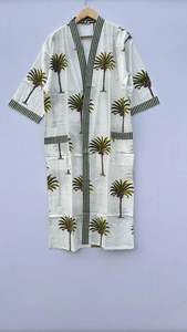 Kimono de algodón 100% para mujer, talla libre, estampado múltiple, hasta el suelo, ropa de dormir y cubierta de playa, cintura Natural, cubierta corporal - Product Image 6