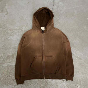 Custom Unisex Acid Wash Winter Printed Streetwear Tracksuit 460gsm Distressed Casual Regular Fit Heavyweight Jogger Zip-Up - Product Image 2