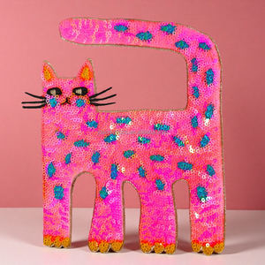 Lindo Parche Bordado con Lentejuelas de Gato Rosa para Accesorios - Product Image 1