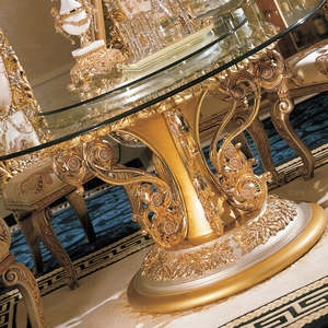 Juego de comedor Elizabeth de estilo europeo de lujo con material de madera maciza tallado a mano y acabado dorado - Product Image 6