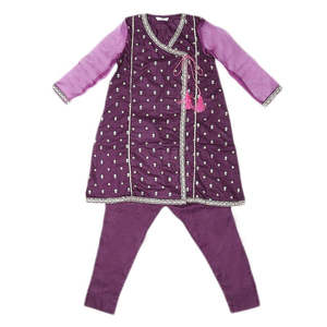 ชุดสูท 2 ชิ้นปักลายสำหรับเด็กผู้หญิง - สีม่วง - Product Image 1