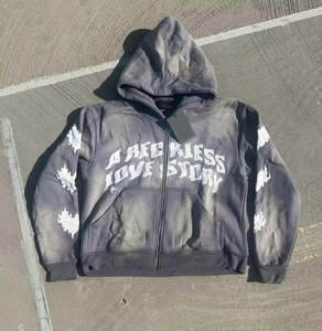 Tendance style chaud-Vêtements pour hommes-100% coton en détresse lavé pleine fermeture éclair rue sweat à capuche pour hommes - Product Image 1