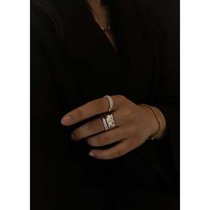 Athena Sculptural <b>Silver</b> <b>Ring</b> <b>Stack</b> Fashionable Trendy Opening Inlay Gold Plating Stainless Steel Main Stylish Number Gift - Product Image 2