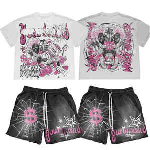 Vente en gros Ensemble double personnalisé pour hommes Ensemble double pour hommes Couleur unie Ensemble short et t-shirt à manches courtes pour l'été pour le fitness - Product Image 3