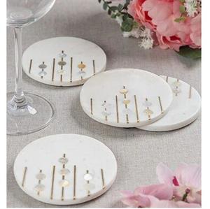 Sous-verres en marbre de pierre de forme ronde blanche décoration de la maison et napperons de table durables tapis et coussinets - Product Image 1